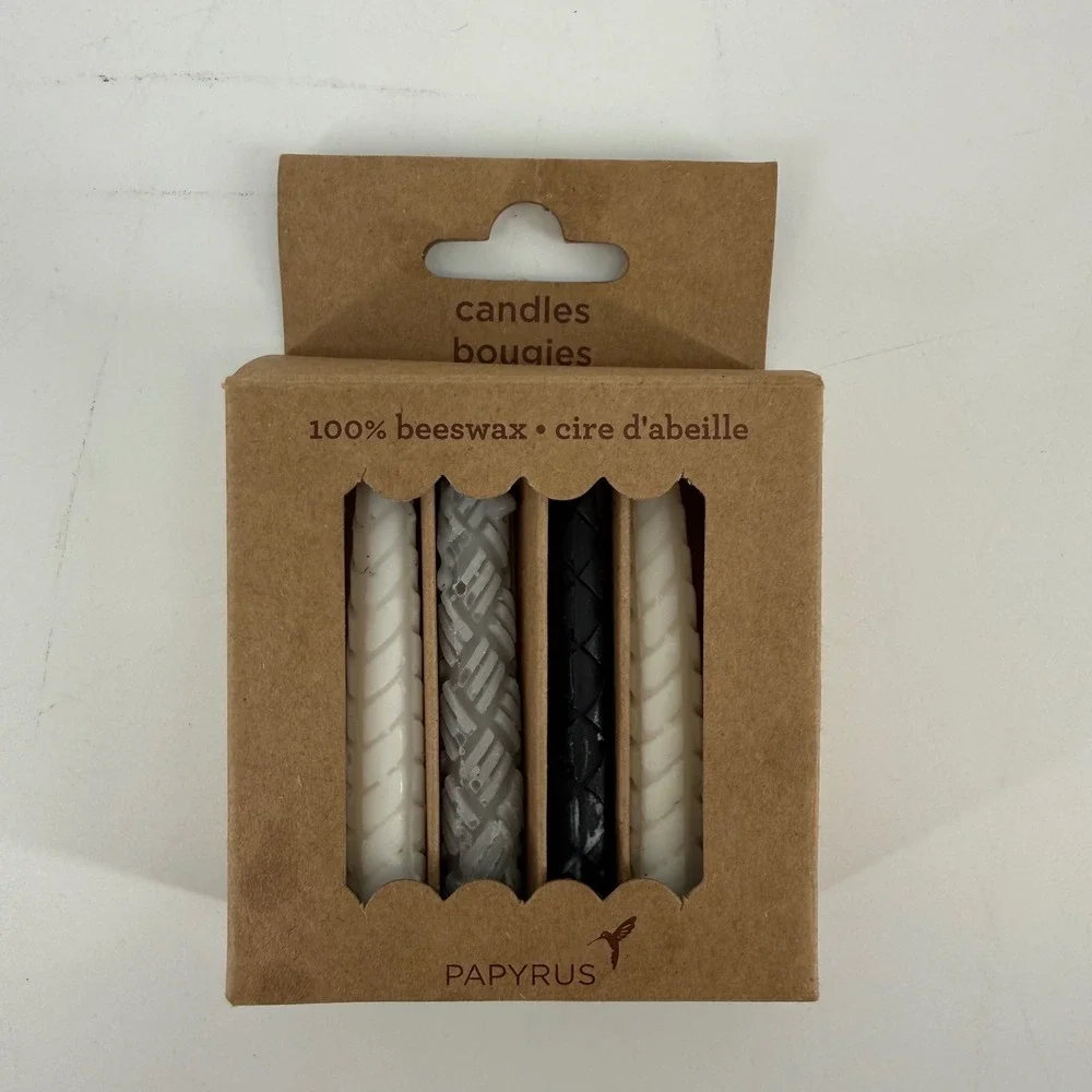 Papyrus 100% Beeswax YAY Letter Candle Topper & 12pk Textured Slim Candles Set‎